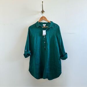 100% Linen emerald green long sleeve tunic- M